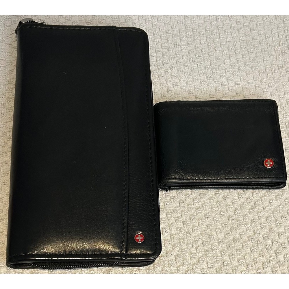 Alpine Swiss bifold wallet and travel wallet set genuine leather